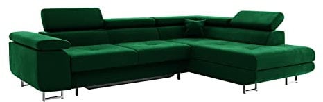 MEBLINI Schlafcouch mit Bettkasten - Ecksofa mit Schlaffunktion - Sofa mit Relaxfunktion und Kopfstützen - Couch L-Form - Eckcouch - Wohnlandschaft - Carl - 272x202x63cm Rechts - Grün Samt