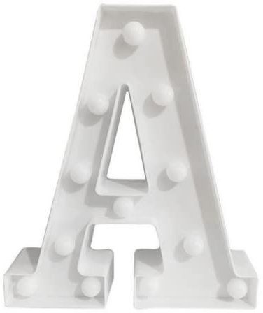 Letras LED del alfabeto con números iluminados, letras de plástico blanco, decoración de pie de la A a la Z del 0 al 9 (letra A)