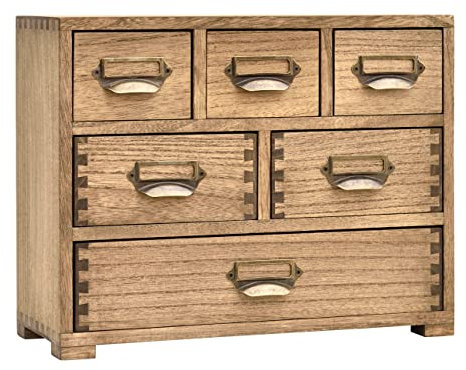 KIRIGEN Wood Storage Drawer Units Desktop Organiser Chest of Drawers Make-up Cabinet Retro Mini Dresser Countertop 6 Drawers with Metal Handles Dark Brown (3D6C-DBR)