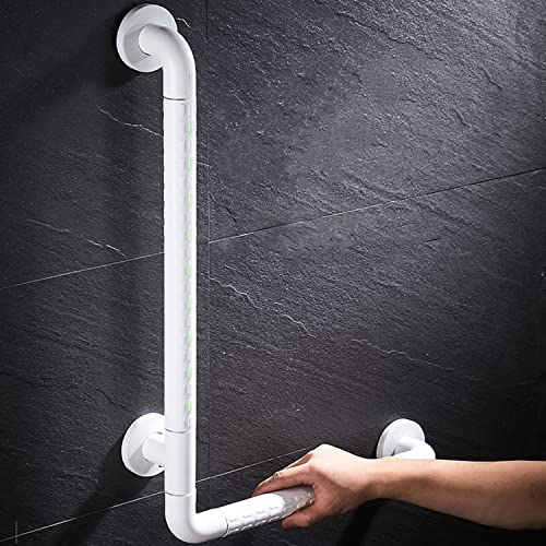 HAMON Maniglione per Doccia, Corrimano Di Sicurezza Del Bagno A Forma Di L Corrimano Antiscivolo in Acciaio Inox con Cerchio Luminoso Adatto per Anziani Disabili e Donne Incinte (60 x 40 cm)