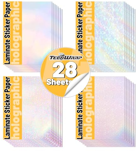 TECKWRAP Holografisches Aufkleberpapier, transparent, Laminierung, Vinyl-Muster, Laminat-Aufkleberfolie, 21.6x27.9 cm, A4, 28 Blatt/Packung für Basteln, Scrapbooking, Stern, Punkte)