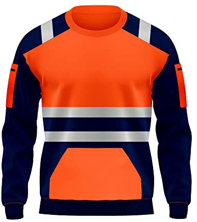 mymixtrendz Hi Viz Crew Neck Fleece Sweatshirts High Visibility Security Work Soft Warm Cosy Fleece Tops S/2XL Orange Navy