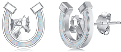 Flpruy Hufeisen Ohrstecker Silber 925 Opal Hufeisen Ohrringe Pferde Schmuck Opal Ohrstecker Hufeisen Geschenk für Pferdeliebhaber Mädchen Frauen Damen