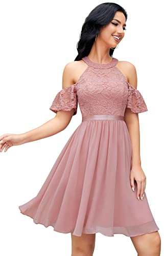 Berylove Bridesmaid Dress Cocktailkleid Damen Elegant Kleid Hochzeit Gast Festliche Kleider Für Damen Ballkleider Damen Brautkleider BLP7061 Blush S