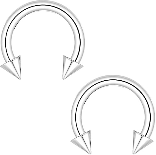 PunkTracker 2 Stück Spike Septum Ringe Nippel Ringe 316L Chirurgenstahl Hufeisen kreisförmig Piercing Barbell 00G 0G 2G 4G 6G 8G 10G 12G 14G 16G Tragus Helix Conch Piercing Schmuck