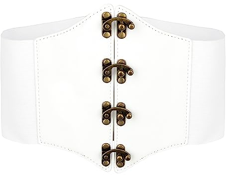 BlackButterfly Piratenkostüm Cosplay Elastisch Halloween Kostüm Taille Nieten Waspie Korsett Gürtel (Weiß, S)