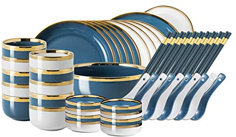 Plato llano de cerámica Juegos de vajilla de porcelana, 50 juegos de vajilla, platos y tazones con platos llanos Platos hondos Platos de postre para fuente de horno
