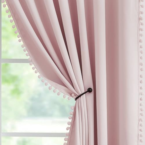 Abstractex Pom Pom Pink Blackout Curtain for Kids Room,54,Panels
