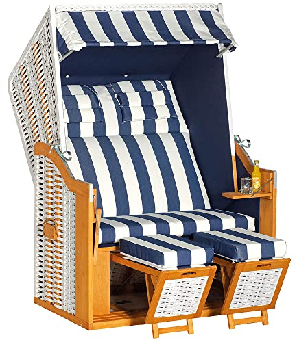Müsing Gartenstrandkorb Rustikal 34Z 2-sitzer Pinie Weiß Blau Strandkorb
