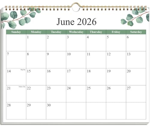 Kalender 2025 - Kalender 2025-2026 von Januar 2025 - Juni 2026, 18 Monate Kalender mit Premium-Papier, Doppeldrahtbindung & Aufhängehaken, 30,5 x 36,8 cm, grünes Blatt
