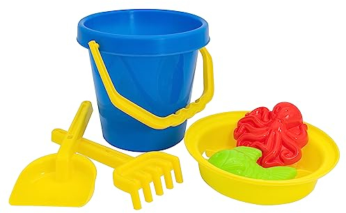 Idena 40241 - Juego de Arena 6 Piezas con Cubo, colador, 2 moldes, rastrillo y Pala pequeña
