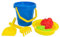 Idena 40241 - Sandspielzeug Set 6 teilig mit Eimer, Sieb, 2 Förmchen, Harke und kleiner Schaufel, verschiedene Farbvarianten