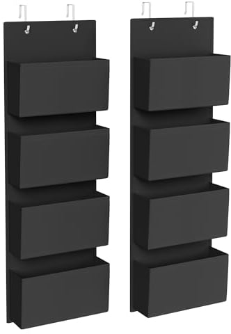 SONGMICS Over Door Storage Organiser, Set of 2 Wardrobe Storage, Behind Door Hanger, 8 Pockets, for Bedroom, Office, Kitchen, 12 x 33.5 x 100 cm, Ink Black RDH004B02