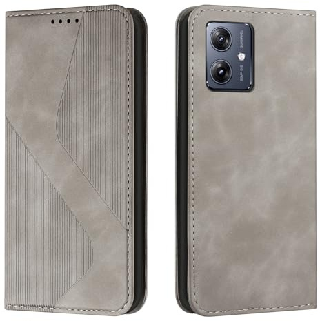Mo-Somnus Kompatibel mit Motorola Moto G14 Hülle, Schutzhülle Moto G14, Magnet PU Leder Tasche Handyhülle Moto G14, Klappbar Motorola G14 Brieftasche Klapphülle (Grau)