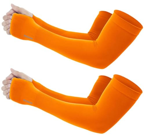 GOUNOD Armstulpen, UV-Schutz, kühlende Sonnen-Ärmel, perfekt für Gartenarbeit mit Daumenlöchern, 2 Paar, Orange, Standard