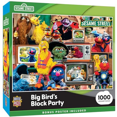 MasterPieces Sesame Street Big Bird's Block Party 1000 Piece Adult Jigsaw Puzzle - Cartoon Jigsaw 19.25x26.75