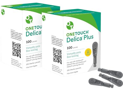 OneTouch Delica Plus Lancets for Diabetes Testing - Fine 30-Gauge Lancets for Blood Test - Diabetic Supplies for Blood Sugar Monitor - for Lancing Device, 200 Count