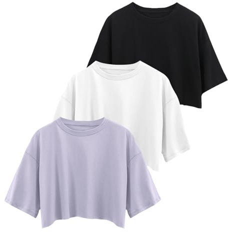 SHEKINI 3 Pack Short Sleeve Gym T-Shirts for Women Workout Casual Cropped Shirt Athletic Sport Ladies Exercise Crop Tops