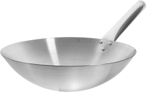 Amosfun Wok Pan Stainless Steel Wok Stir Fry Pans 30cm Long Handle Chinese Frying Pan Non-Stick Iron Cooking Pot Hot Pot Kitchen Cookware for Cooking Boiling Silver