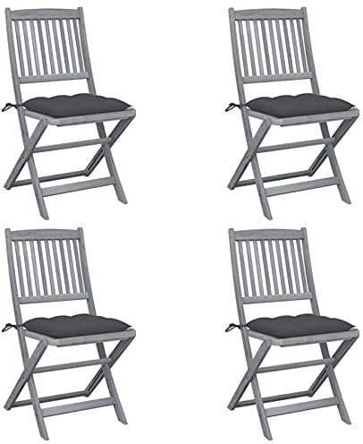 CIADAZ Klappbare Gartenstühle 4 STK. mit Kissen, Gartenmöbel, Balkonstühle, Hochlehner, Balkonmöbel, Balkonset, Garten Stühle, Armlehnenstuhl, Massivholz Akazie
