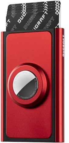 DUGRAFT Porte-cartes de crédit Airtag Pop Up Wallet RFID fin en métal pour 5 à 8 cartes, Rouge, Minimaliste
