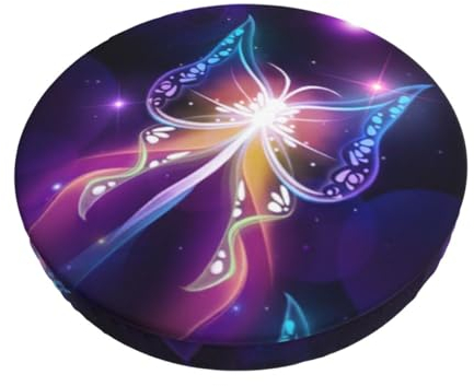 LAMAME Kissenbezug für Barstuhl, bedruckt, rund, mit violettem Schmetterling, elastischer Barhocker-Bezug, runder Stuhlschutz