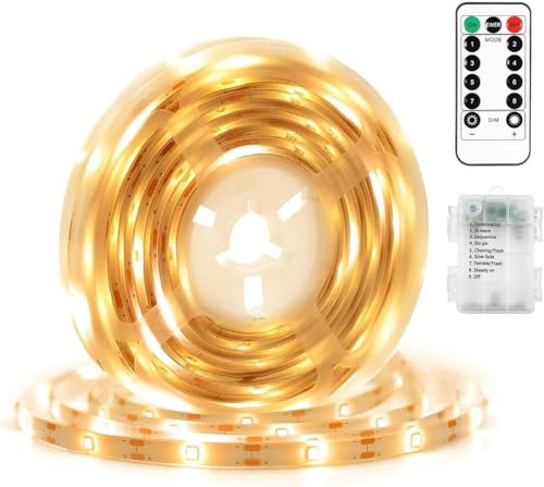 Sunshine smile LED Strip Batteriebetrieben 4m,8 Modi LED Strip Batteriebetrieben,LED Streifen Schmal,LED Lichtleiste Batterie mit Timer für Schränke, Treppen, Küche, Betten