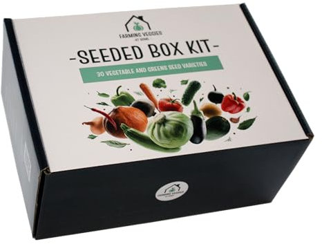 Farming Veggies At Home Seeded Box Kit - Grow Your Own Vegetables and Greens, 30 Seed Packets, 6 Degradable Plant Pots, 6 Bamboo Markers, Gardening Gloves with Claws, Instructions