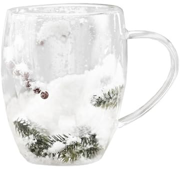MCDSAJ Tasse de Souhait de Noël de 300 Ml, Tasses à Café en Verre à Double Paroi, Verres à Boisson Transparents, Tasse à Lait Double de Dessin Animé, Tasse D'eau Unique(11cm/4,33 pol.-transparent)