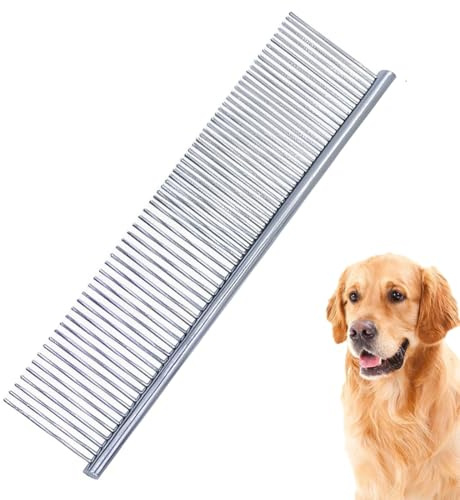 RAMGLYO Pettine animali toelettatura acciaio inox denti arrotondati per cani gatti taglia grande, media, piccola pelo corto/lungo aggrovigliato (19x3,5cm)
