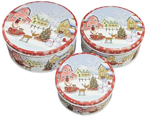 Weihnachtsdosen, Weihnachten Keksdose Metall, Nostalgische Weihnachten Deko, Gebäckdose, Plätzchendosen, Blechdosen Mit Deckel, Weihnachtsgeschirr Set Kekse Plätzchen Lebkuchen Aufbewahrung Rund (A)