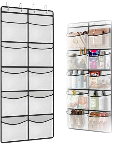 HJIAMA Wandorganizer, 10 Große Taschen Organizer Hängend, Hängeaufbewahrung, Aufbewahrungstasche mit 4 Metallhaken, Hängetasche für Badezimmer, Küche, Schlafzimmer