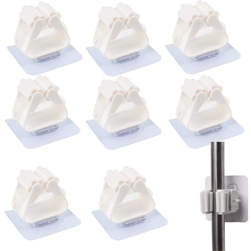 CJAPGJW Portascope Da Muro, 8 Pezzi Porta Scope Parete, Sospeso, Fortemente Legato, Nessuna Necessità Di Forare Fori, Adatto Per Cucina, Garage, Giardino, Terrazza, Bagno(Bianco)