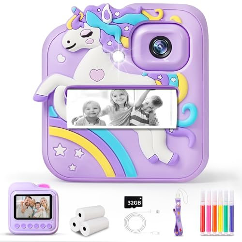 Macchina Fotografica Bambini Istantanea, 2.4 Pollici Fotocamera Digitale Bambini con 32GB Scheda e Carta Fotografica, Fotocamera Digitale HD 1080P, Regali di Natale Compleanno per Ragazze Ragazzi