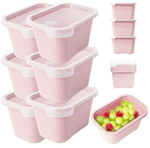 Mypicompany. Frischhaltedosen mit Deckel –6 teiliges Set (je 1000 ml), BPA-frei, Luftdicht, Stapelbar. Mikrowellen & Spülmaschinengeeignet. Pastellrosa Gefrierdosen. Dosen mit Deckel für Lebensmittel