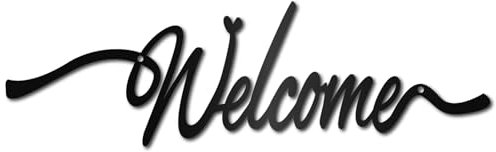 CREATCABIN Welcome Sign Wall Decor Black Iron Wall Decoration Word Signs Plaque Silhouette Sculpture Decoration Metal Hollow Out Wall Ornament for Door Garden Home Indoor Outdoor 15.7 x 4.7 Inch