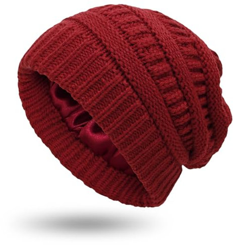 Damen Winter Beanie, Warme Wintermütze Damen, Warme Feinstrick Beanie Mütze, Winter Outdoor Warme Mützen, Warme Winter Strickmütze, Winter Warme Beanies, für Ski Sport Outdoor, Einheitsgröße, Rot