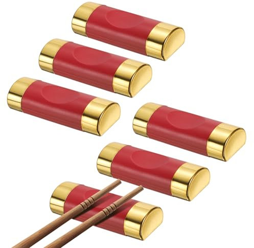 sourcing map 6pcs Fiberglass and PP Chopstick Rest, Pillow Shape Chopstick Stand Holder Knife Rest for Countertop Holding Chopstick Spoon Forks Knife Tabletop Decoration, Red Gold