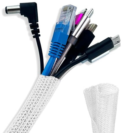 White Cable Tidy, Cable Tidy White, Tv Cable Tidy, Hide Wires, Cable Sleeve White, White Cable Sleeve,Cable Tidy, Wire Organizer Cable protector for TV PC Home Office (10ft - 1/2 inch)