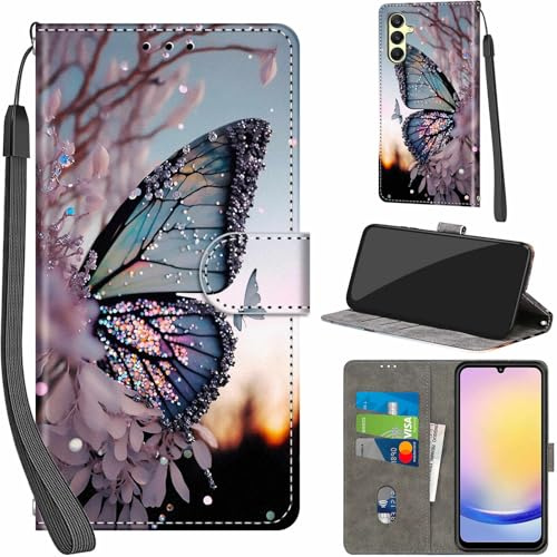 PHINIENLAND Cover per Samsung Galaxy A25 5G PU Pelle Custodia Flip Farfalla | Custodia in pelle PU, Chiusura magnetica, Supporto regolabile, Scomparti schede, Protezione totale per Samsung A25