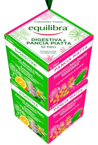 Equilibra Kit Tisane Digestiva & Pancia Piatta Cofanetto Infusi con Ingredienti Naturali Finocchio Anice e Menta Funzione Lenitiva e Regolarizzazione Gastrointestinale - 20 Filtri