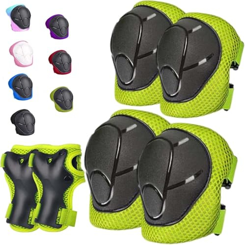 Knieschoner Kinder, 6er Set Verstellbare Knieschützer Ellenbogenschoner Handgelenkschoner, Schoner Schützer Inliner Kinder, Protektorenset für Rollschuhlaufen Laufräder Fahrräder und Skateboards