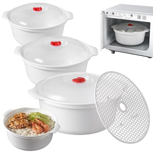 PORFOYO 3 pezzi di stoviglie per microonde, contenitori salvafreschezza con coperchio, piatti a microonde con coperchio, ciotola per microonde da 3 l, contenitori utilizzabili come dispensa, adatti