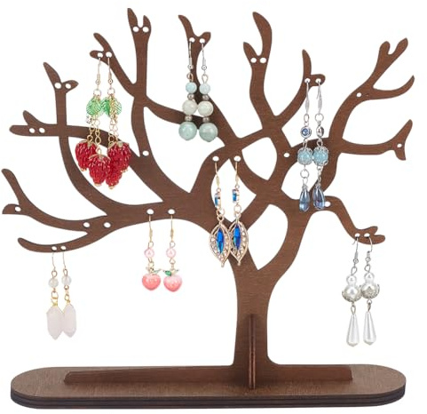 UNICRAFTALE Organizer per orecchini in legno per donne, porta orecchini, ramo con anello, vassoio per orecchini, collane, bracciali, organizer per salotti, bagni