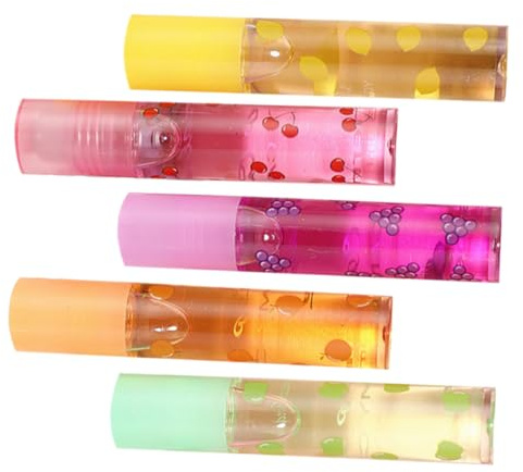 DECOMELODY 5 piezas Brillo de Labios Hidratante con Sabores Frutales Bálsamo Labial Transparente y Protección contra Labios Secos para Diario y Viajes Color Aleatorio Color Aleatorio