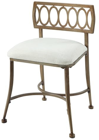 Azalea Park Gold Low Back Vanity Stool Soft Linen Upholstery, Iron Frame, Padded Cushion Bathroom & Bedroom Accent Chair