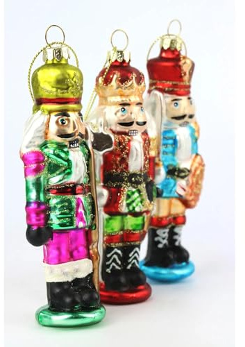 Glaskugel 3er Set Nussknacker bunt - 13 cm hoch, Motivkugel - Christbaumschmuck Kugeln Anhänger Glas Figuren