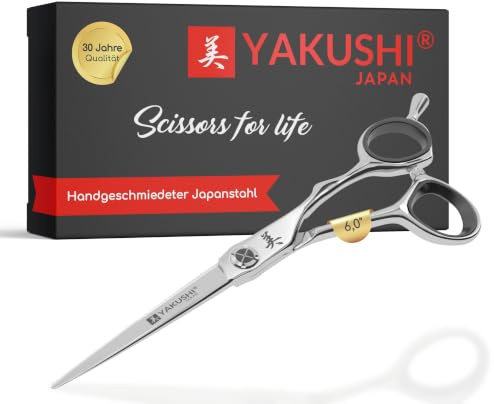 YAKUSHI MERIDA Haarschneideschere 6,0'' I Classic-Line I Schere aus Japanstahl mit Offset-Form & ergonomischem Fingerhalter I Rasiermesserscharfe Friseurschere mit Konvex Klinge & Flachschraube
