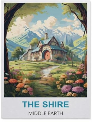 1000 Piece Jigsaw Puzzle，Shire Middle Earth Vintage Travel Poster，Adults Children Paper Toy Educational Game（38x52cm）-BY5