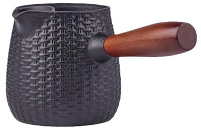 Théière en Fonte - Théière à Vapeur 600 ml avec Réchaud pour Poêle - Bouilloire en Fonte avec Poignée en Bois - Pour Ébullition, Cuisine, Camping, Voyage, Plage, Adultes Et